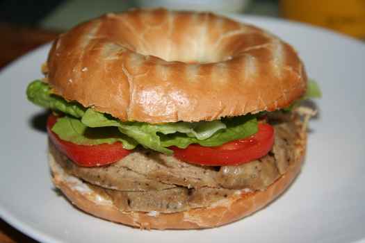 vegan turkey bagel sandwich