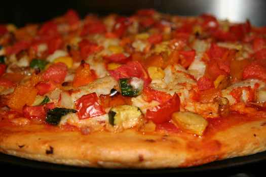 Vegan shrimp and veggie pizza